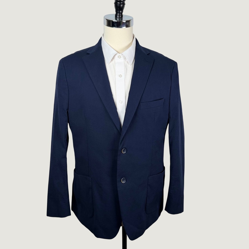 Robert Graham 46R Navy Seersucker Sport Coat Modern Fit Blazer Paisley Lining